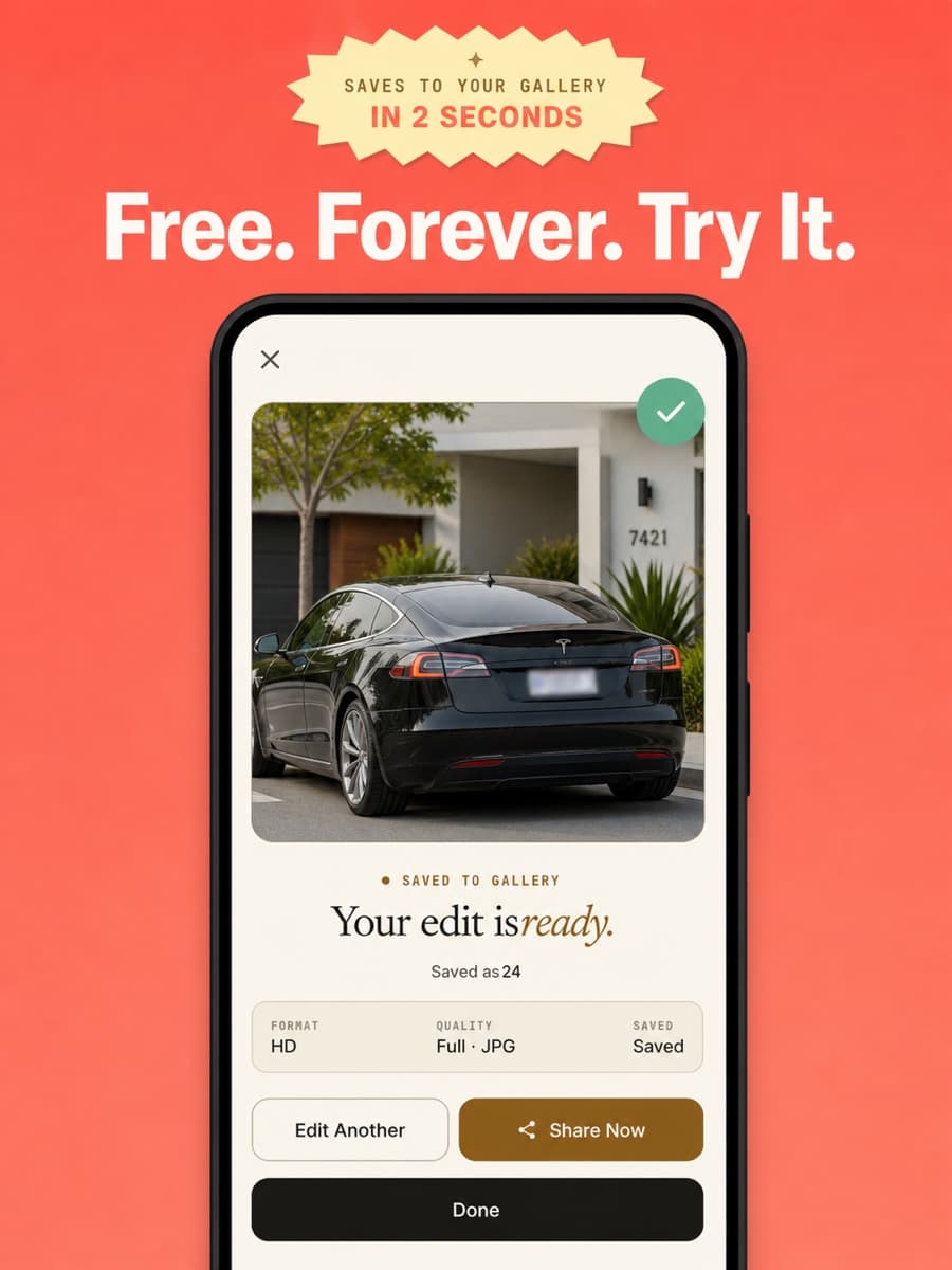 BlurQ export screen — full-quality JPG saved to the gallery in two seconds