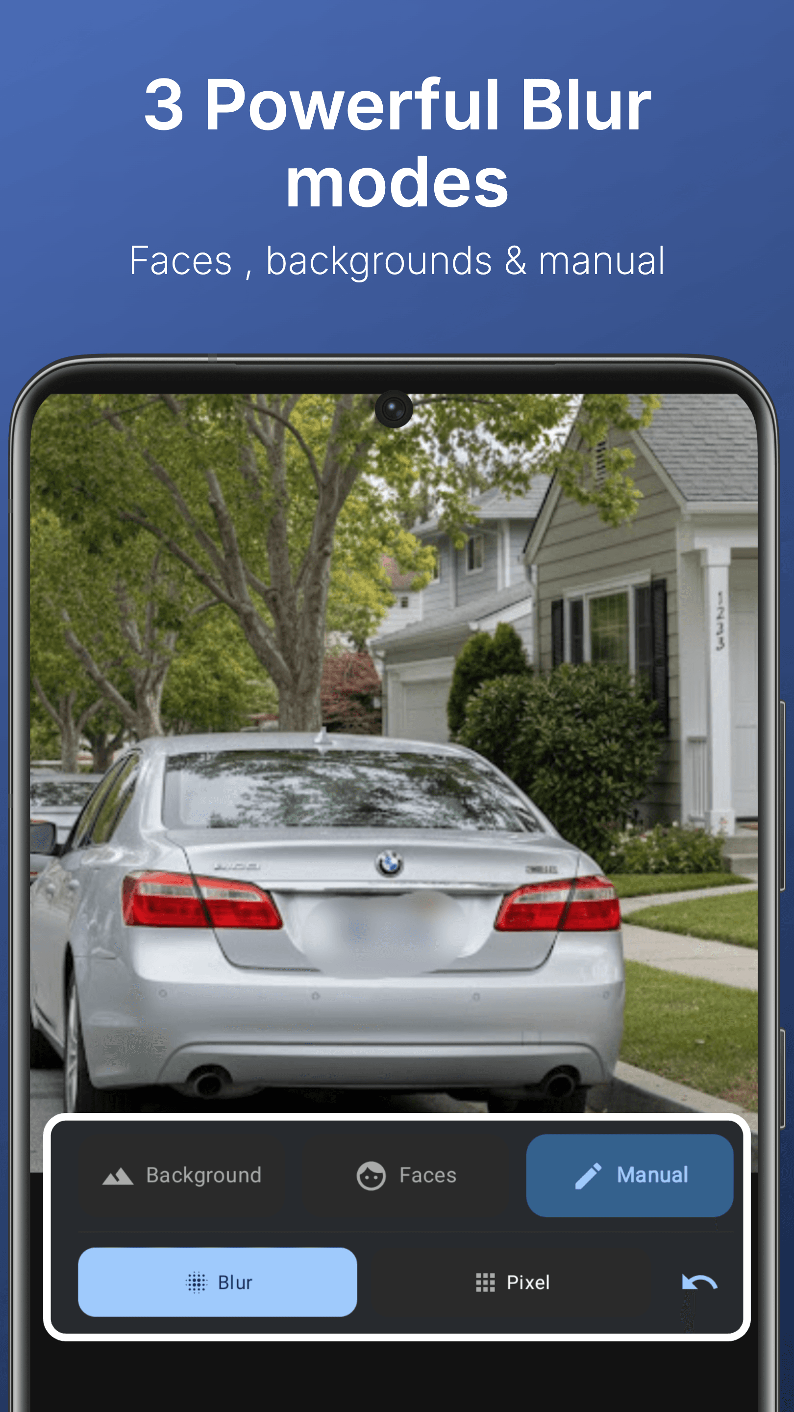 BlurQ app home screen showing blur modes on iPhone
